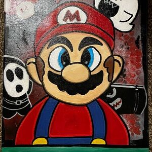 Mario Pop Art Canvas Painting - Red, Blue, Yellow